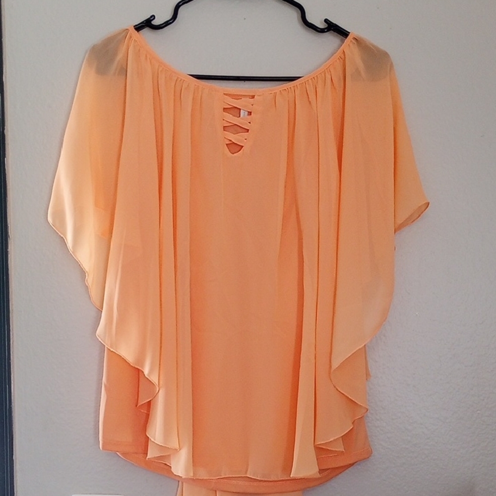 Orange Ruffled Asymmetrical Flutter Sleeve Top